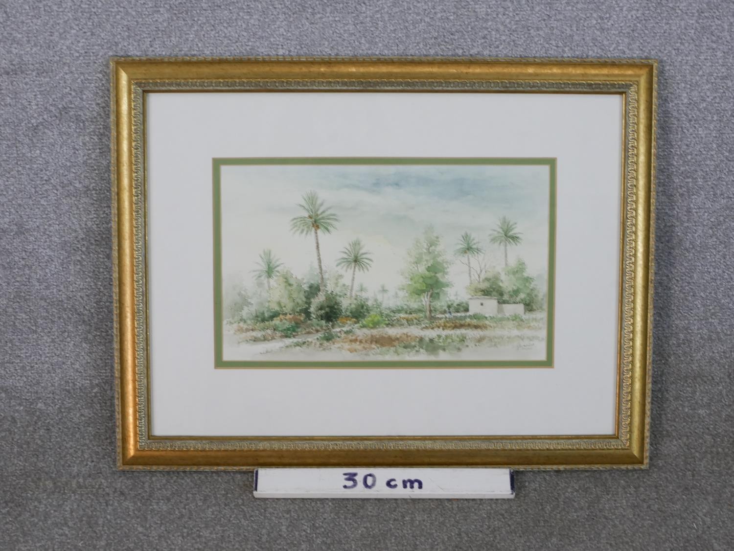 Abd Amir Alwan, watercolour landscape on paper, signed and dated. Certificate to back. H.48 W.63cm - Image 3 of 7