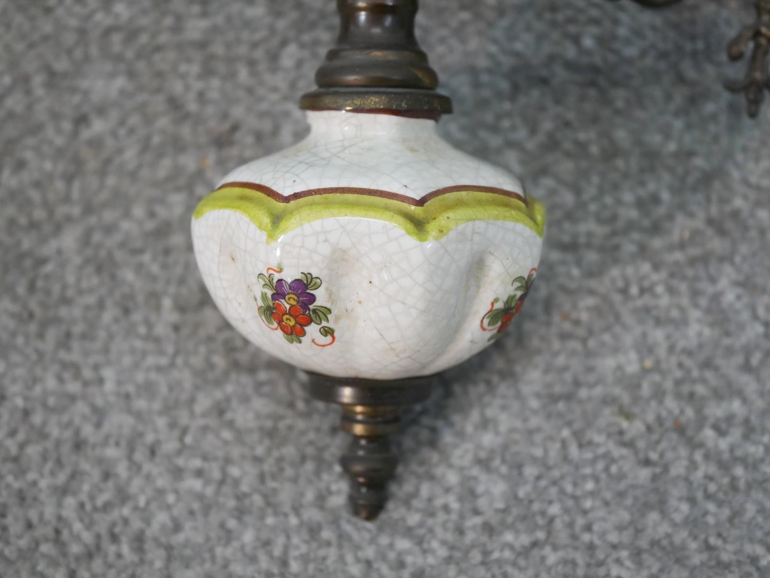 A set of three Edwardian cast metal wall lights, the ornate branches with hare decoration, with - Image 3 of 5