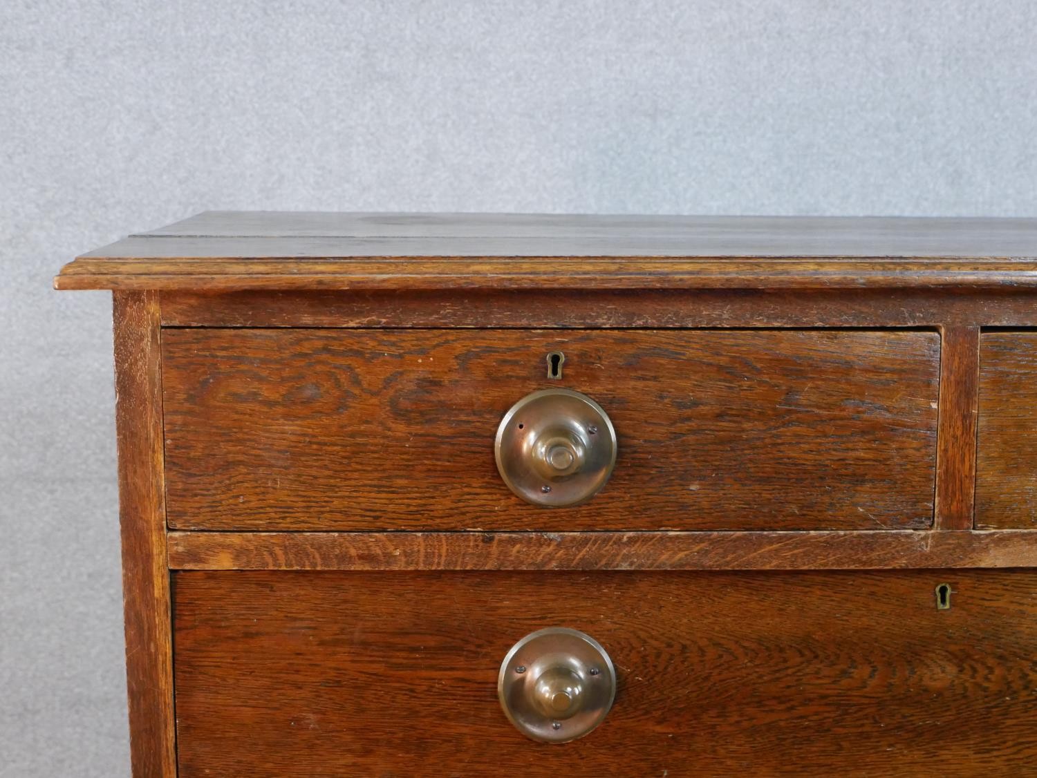 An Edwardian mahogany chest of two short over four graduating drawers, raised on plinth base. H. - Image 5 of 6