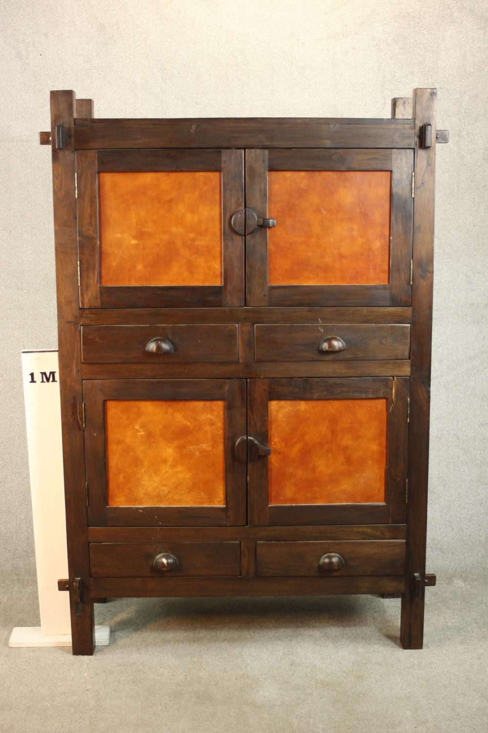 A contemporary Japanese inspired elm cabinet, with two cupboard doors enclosing a shelf over two - Image 2 of 12