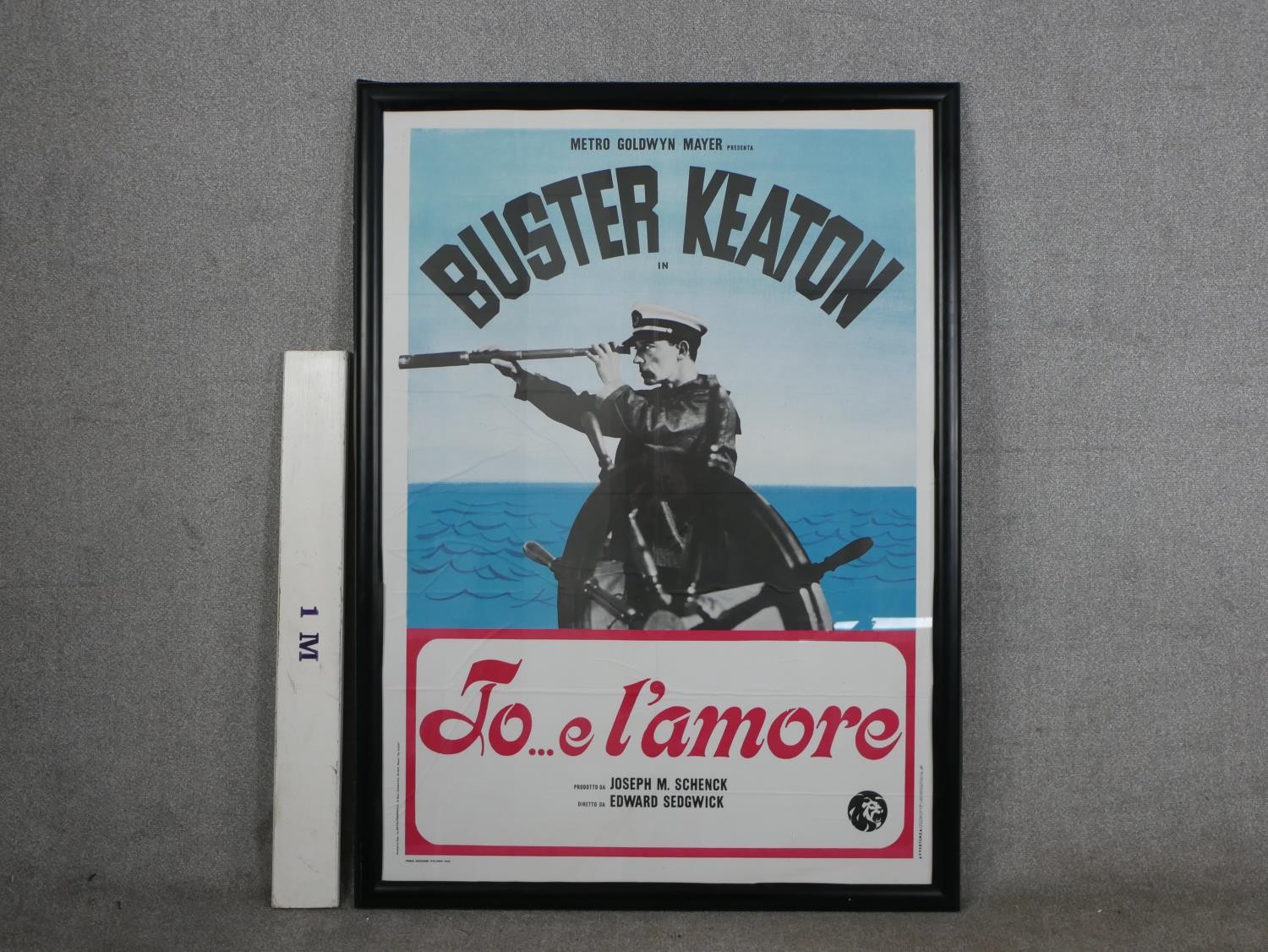 A framed reproduction coloured filmed poster, Buster Keaton El'Amore, H.147.5 W.108cm - Image 3 of 6