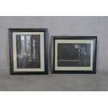 Two framed and glazed pastel and mixed media on black paper, one 'Tall Building of the City' and two