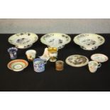 A collection of 19th century hand painted ceramics and porcelain, including a Wedgwood Jasperware