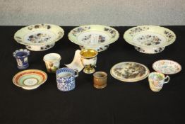 A collection of 19th century hand painted ceramics and porcelain, including a Wedgwood Jasperware