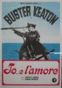 A framed reproduction coloured filmed poster, Buster Keaton El'Amore, H.147.5 W.108cm