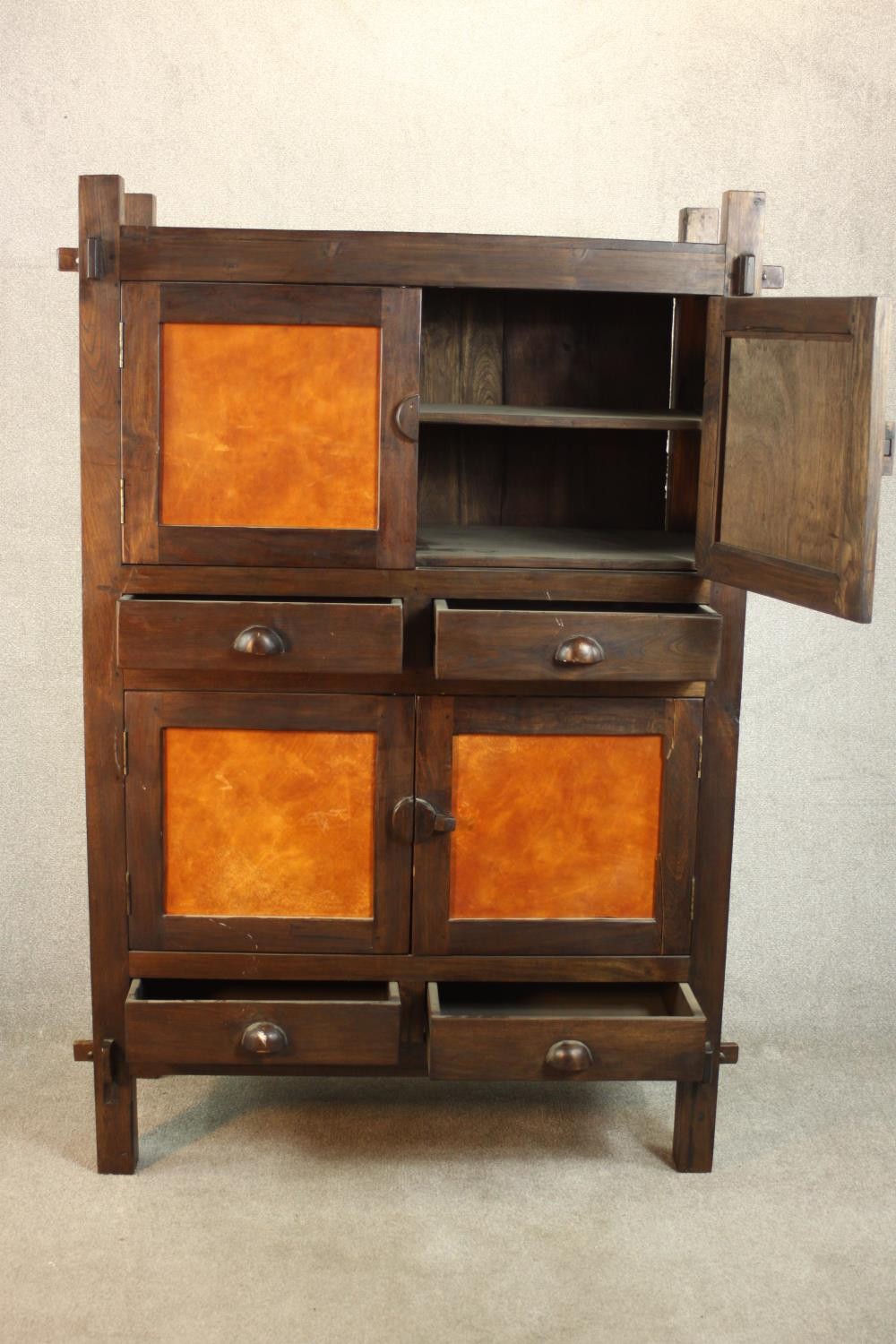 A contemporary Japanese inspired elm cabinet, with two cupboard doors enclosing a shelf over two - Image 6 of 12