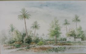 Abd Amir Alwan, watercolour landscape on paper, signed and dated. Certificate to back. H.48 W.63cm