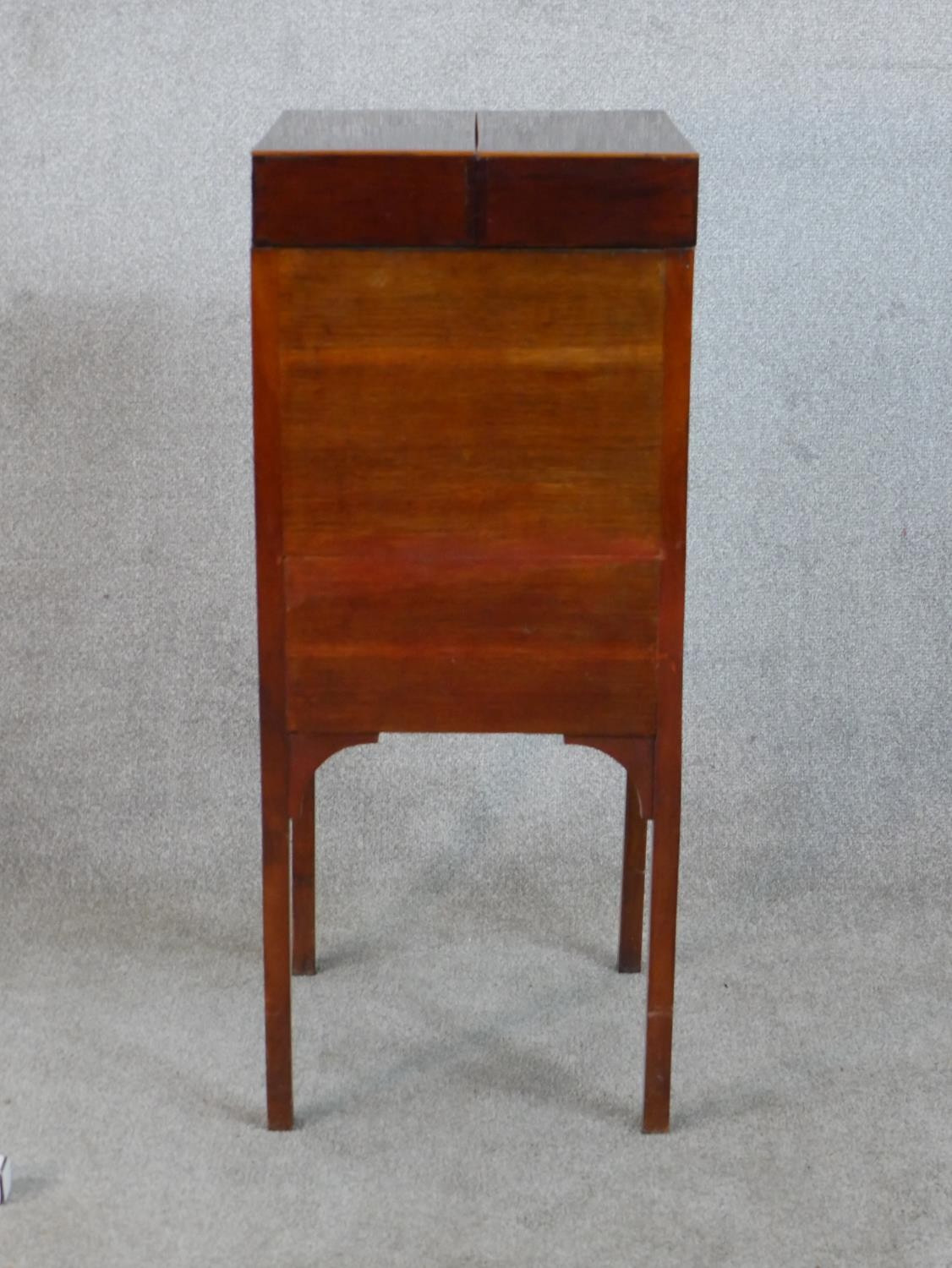 A George III crossbanded mahogany foldout washstand with single door and drawer raised on square - Image 6 of 6