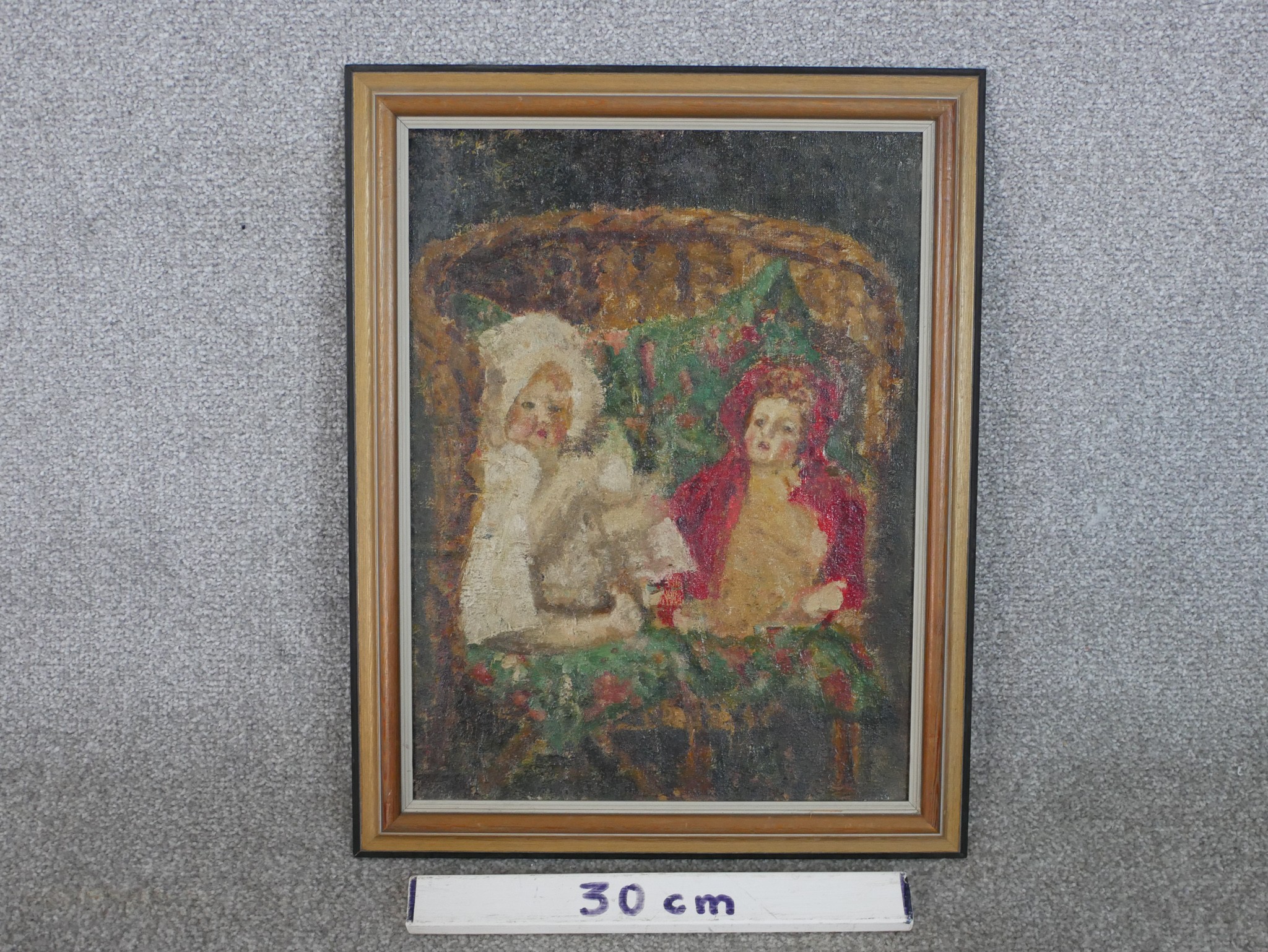 Reverend J W H Battiscombe (1879-1985), Study of Two Dolls in a Chair, oil on canvas, inscribed - Image 3 of 7