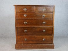 An Edwardian mahogany chest of two short over four graduating drawers, raised on plinth base. H.