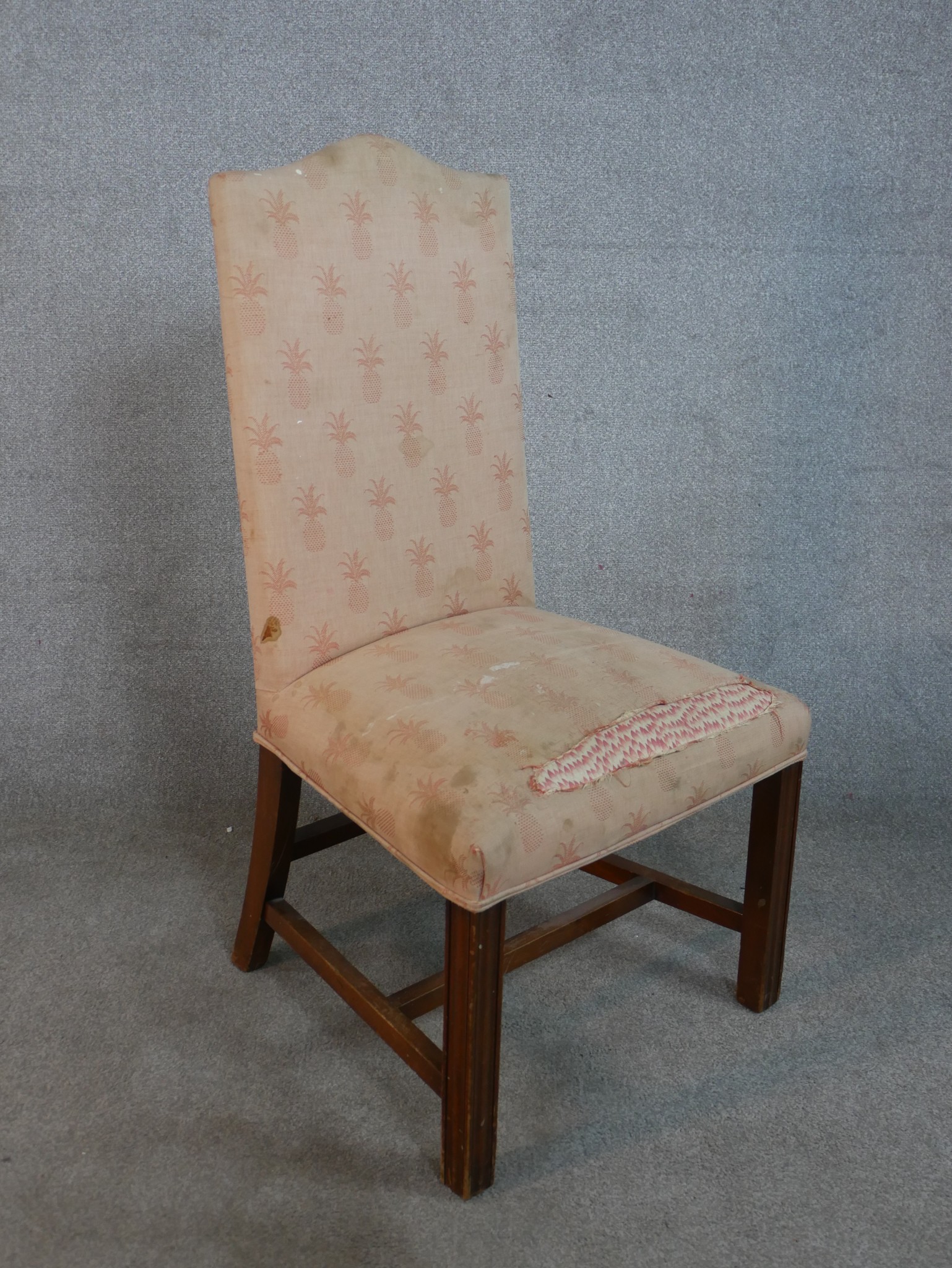 A Gainsborough style mahogany side chair, upholstered in fabric with repeating pineapple motif, - Image 7 of 8