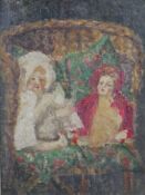 Reverend J W H Battiscombe (1879-1985), Study of Two Dolls in a Chair, oil on canvas, inscribed