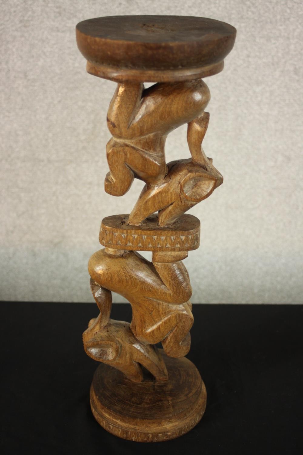 Two carved tribal animal form stands along with a carved fish platter and a tortoise. H.47 Dia.15cm. - Image 6 of 10
