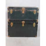 Two travelling storage trunks; one with applied Cunard White Star label H.55 W.92 D.51cm (largest)