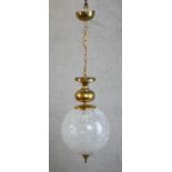 A Victorian style pendant light, with a Murano mottled globular glass shade and brass mounts. H.41
