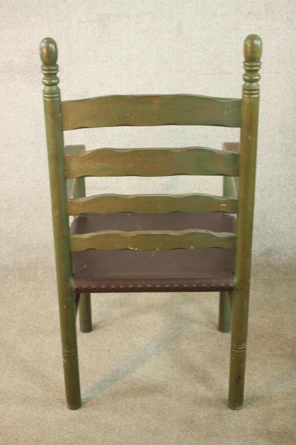 A set of four painted 19th / early 20th ladder back dining chairs, with turned finials raised on - Image 7 of 12