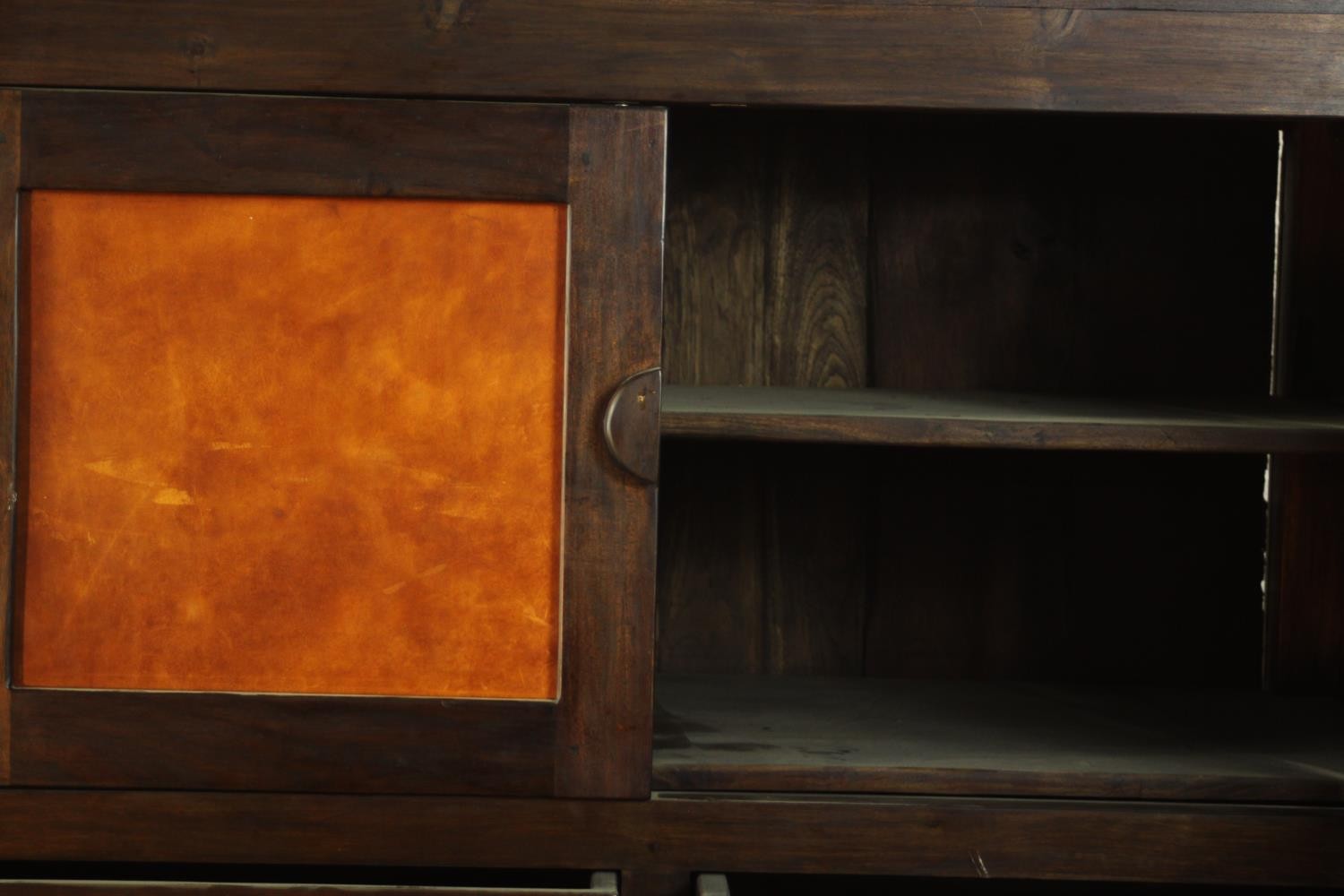 A contemporary Japanese inspired elm cabinet, with two cupboard doors enclosing a shelf over two - Image 8 of 12