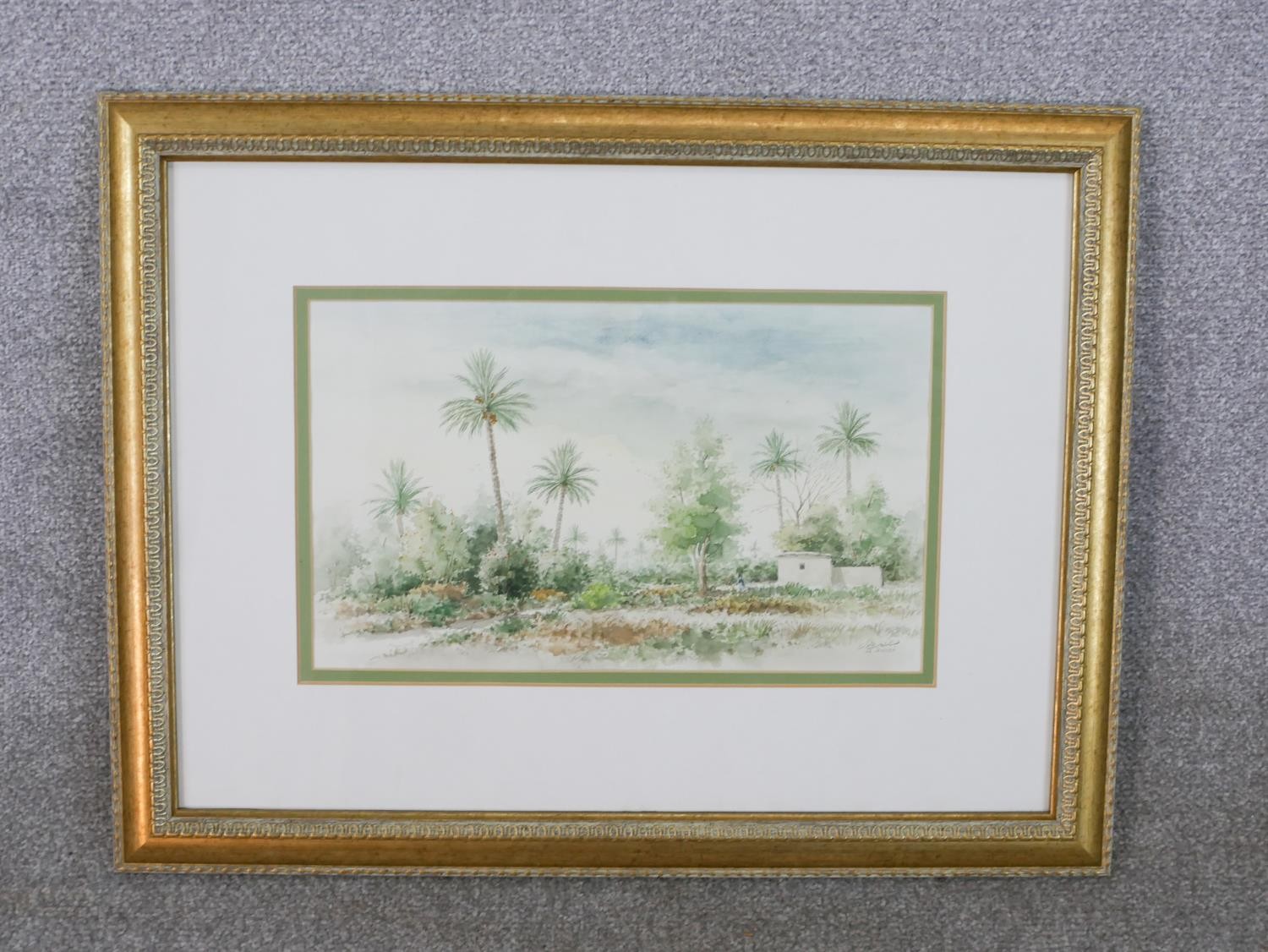 Abd Amir Alwan, watercolour landscape on paper, signed and dated. Certificate to back. H.48 W.63cm - Image 2 of 7