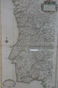 Jacques Nicolas Bellin (1703 - 1772), a hand tinted engraved French map of Portugal