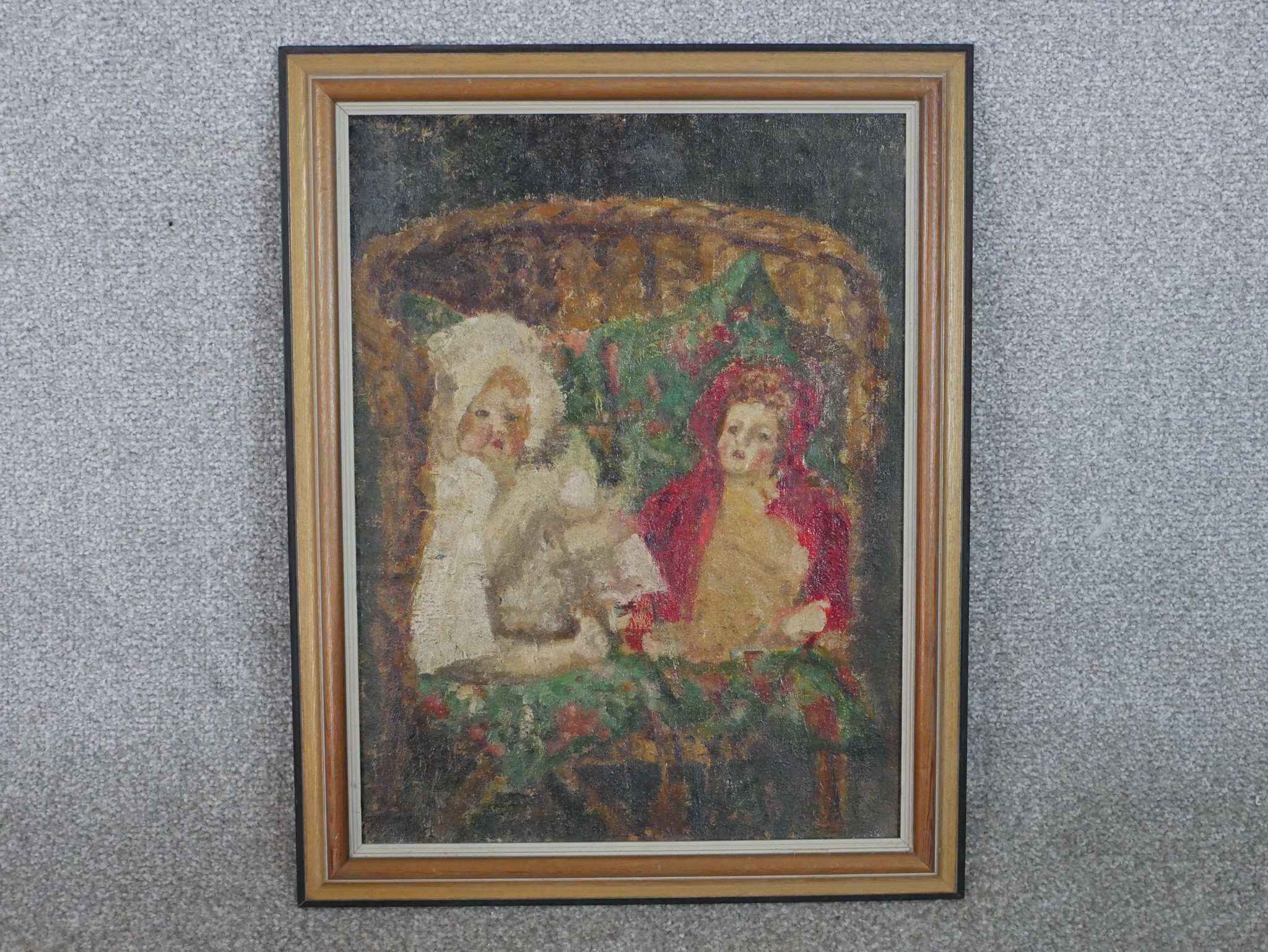 Reverend J W H Battiscombe (1879-1985), Study of Two Dolls in a Chair, oil on canvas, inscribed - Image 2 of 7