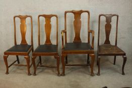Four early 20th century mahogany Queen Anne style dining chairs comprising of three singles and an