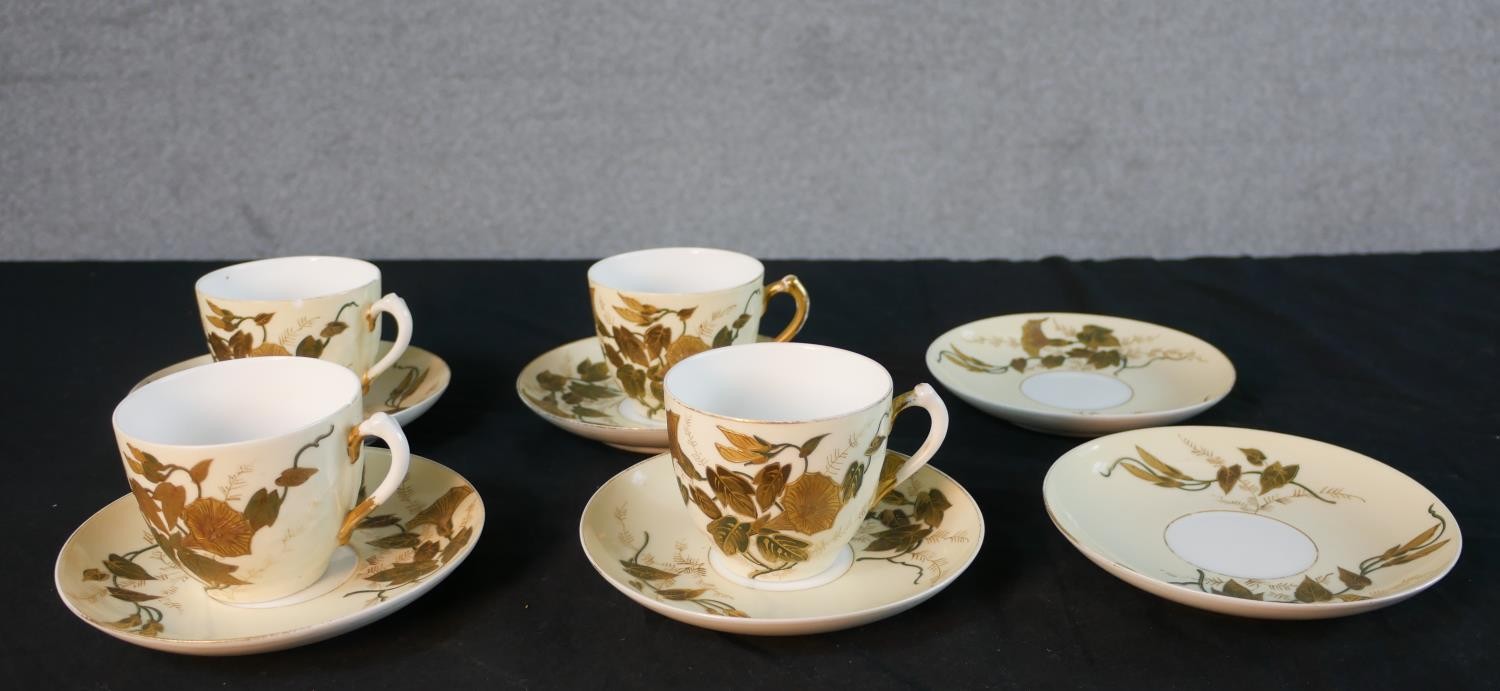 A French D & Co Limoges porcelain part tea set, decorated with gilded morning glory designs, - Image 2 of 7
