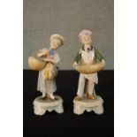 A pair of late 19th / early 20th century Continental porcelain figures of a man and a woman carrying