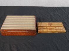 A mid 20th century mahogany cased poker set, together with two cribbage boards, H.7 W.28 D.19.5cm