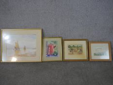 Four framed and glazed watercolours, one of sailing boats on the sea, signed A.E.Phillips, a