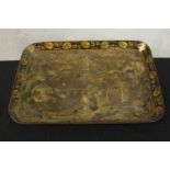 A late 19th century rectangular tray with rounded corners; with Japanese garden scene within leaf