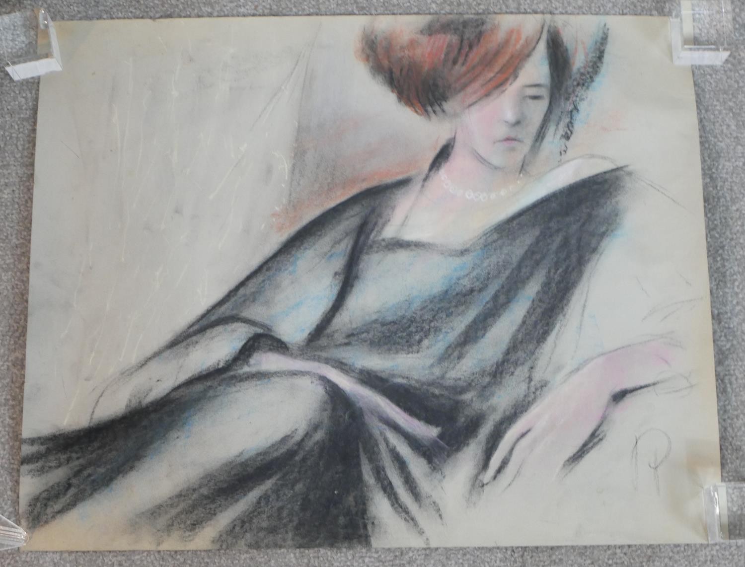 An unframed pastel of a reclining woman, monogrammed. H.51 W.63cm - Image 2 of 5