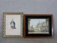 Two framed and glazed 19th century hand coloured engravings, After Giovanni Paolo Panini, Italian