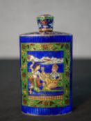 A 20th century Chinese cloisonne and white metal screw topped flask, decorated with panels of