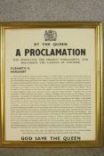 A mid 20th century framed proclamation certificate dated 8th February 1974. Dissolving one