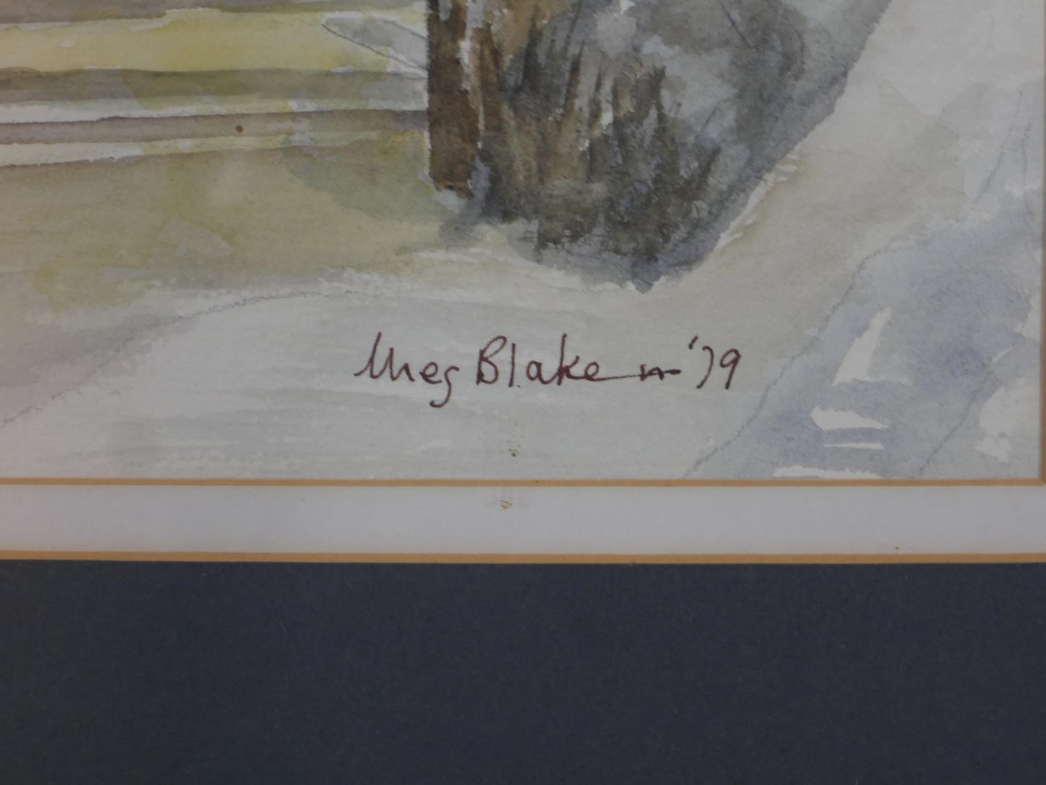A framed and glazed watercolour of a countryside lane with gate, signed Blake. H.50 W.64cm - Image 6 of 6