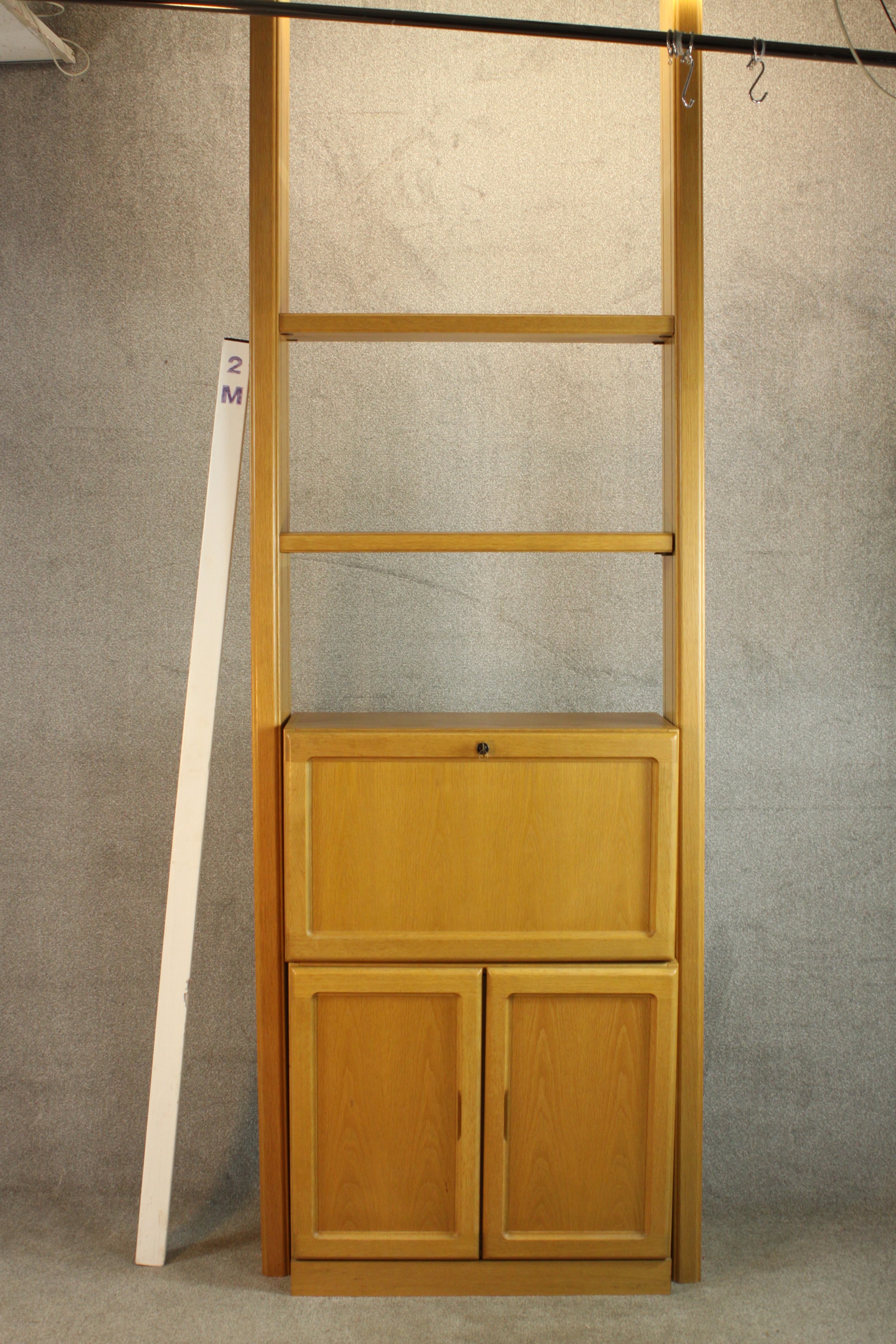 A late 20th century oak bureau cabinet, with shelves over a fall front containing drawers, - Image 2 of 11
