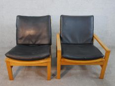 A mid 20th century Cornwall - Norton teak open arm chairs, model 10 / 11, together with matching