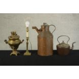 Assorted brass and copper to include an early 20th century brass samavour, a 20th century turned