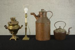 Assorted brass and copper to include an early 20th century brass samavour, a 20th century turned