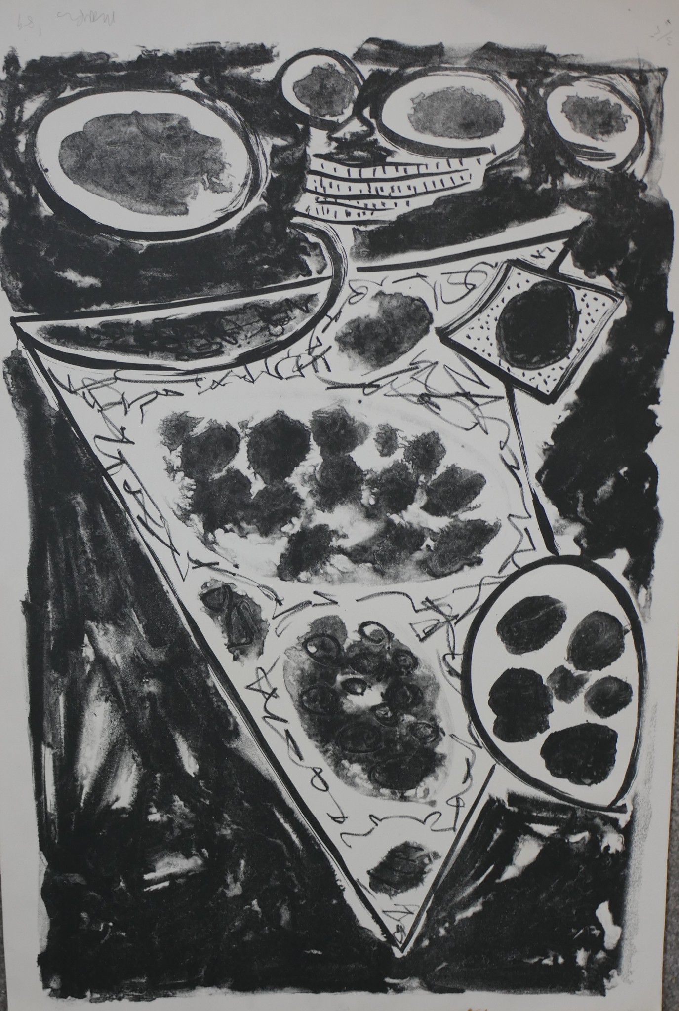 20th century; indistintly signed; Pizza Slice; black and white pencil signed limited edition