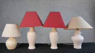 Four late 20th century Laura Ashley Chinese inspired table lamps, Blanc de Chine, including a pair