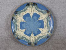 Danish Herman Kahler (HAK), a large ceramic glazed charger with seagull design on pale blue