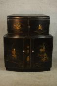 A 1930s Chinese style bow fronted chinoiserie Chinese bar / sideboard with fitted interior. H.108