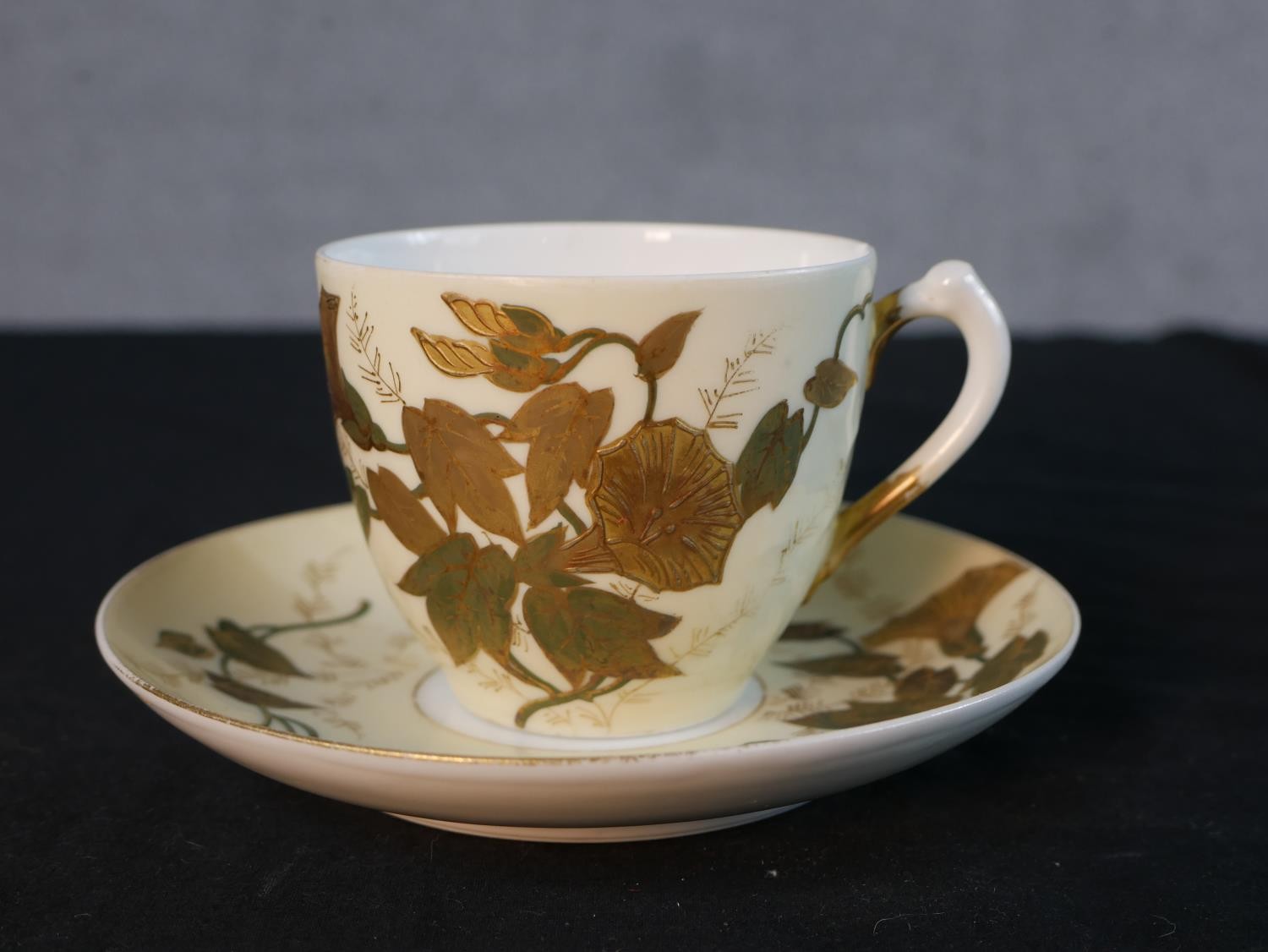 A French D & Co Limoges porcelain part tea set, decorated with gilded morning glory designs, - Image 3 of 7