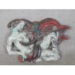 Michael Andersen Ceramics, Bornholm, a relief glazed pottery plaque of Leda and the swan. Makers