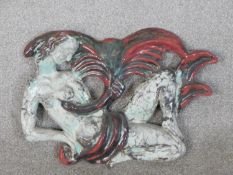 Michael Andersen Ceramics, Bornholm, a relief glazed pottery plaque of Leda and the swan. Makers