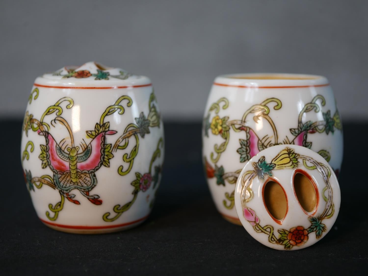 Assorted contemporary Chinese related items to include a pair of porcelain barrels painted with - Image 3 of 6