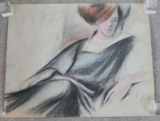 An unframed pastel of a reclining woman, monogrammed. H.51 W.63cm