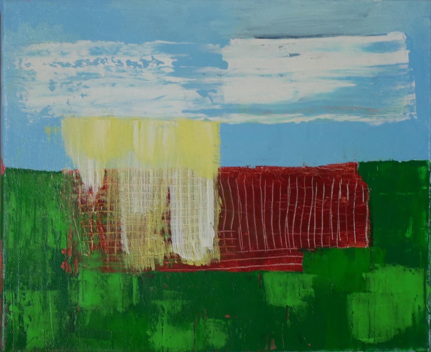 Robert Kellard (Contemporary); Yellow - Green & Greeenfield; oil on canvas, signed and titled verso, - Image 6 of 7
