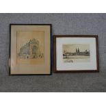 Two framed and glazed etchings, one of memorial chapel and the other 'Charterhouse from the Upper